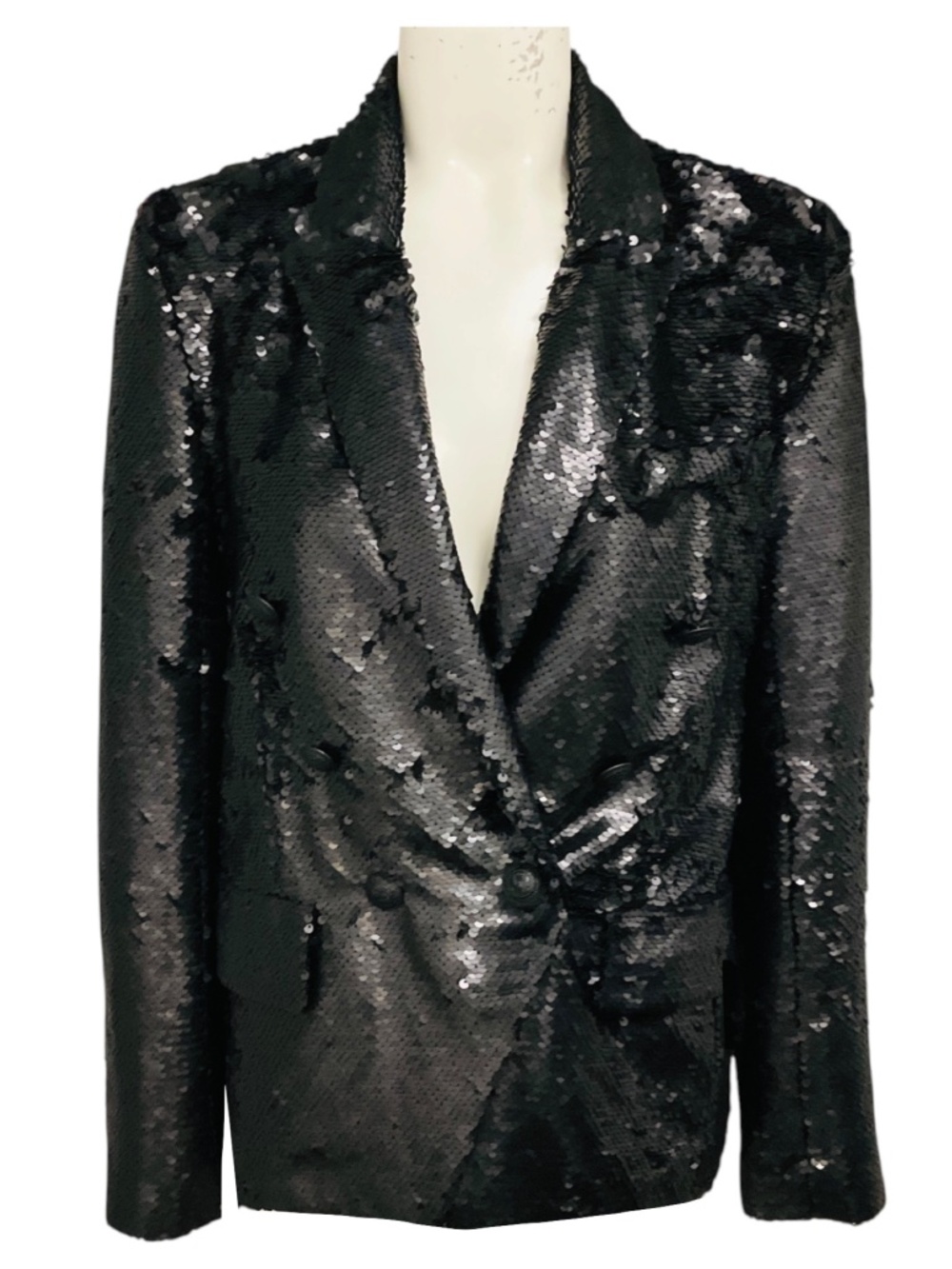 L'Agence Matte Black Kenzie Double Breasted Sequin Blazer